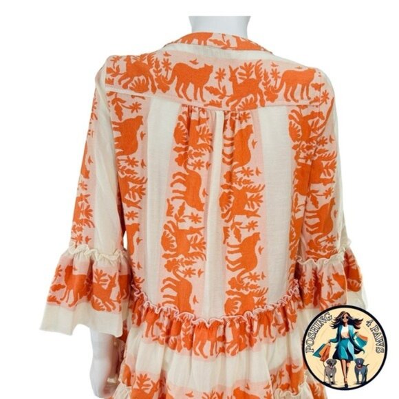 Tuckernuck NEW Kasia Ecru Clio Ruffle Mini Dress in Orange and Ivory Size XS - Picture 6 of 10